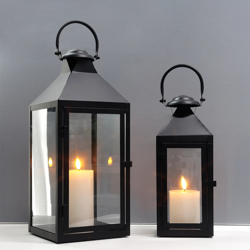 RTS Set of 2 Metal Candle Lantern Portable Hanging Decorative Event Lantern Empty Lantern Set For Wedding