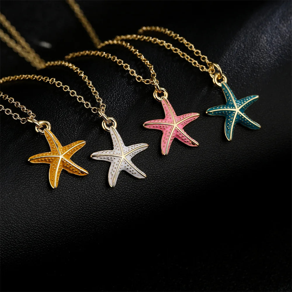Collana Di Stelle Bohemia Candy Color Enamel Starfish Pendant Necklace 18k Gold Plated Starfish Necklace for Holiday