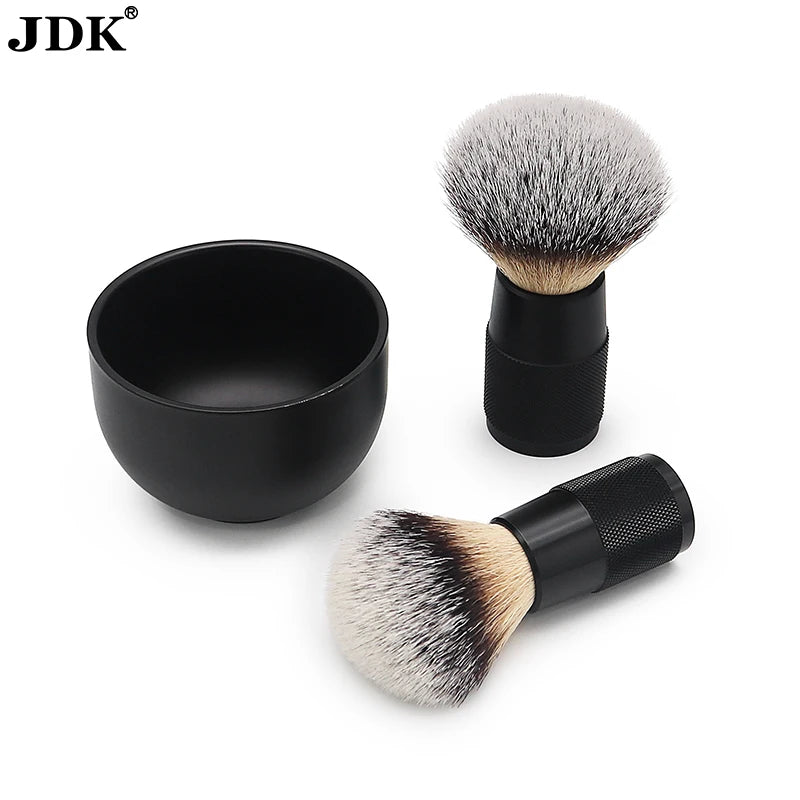 JDK Synthetic Badger/Nylon Bristle Shaving Brush with Metal Handle Black Wet Shaving Brush