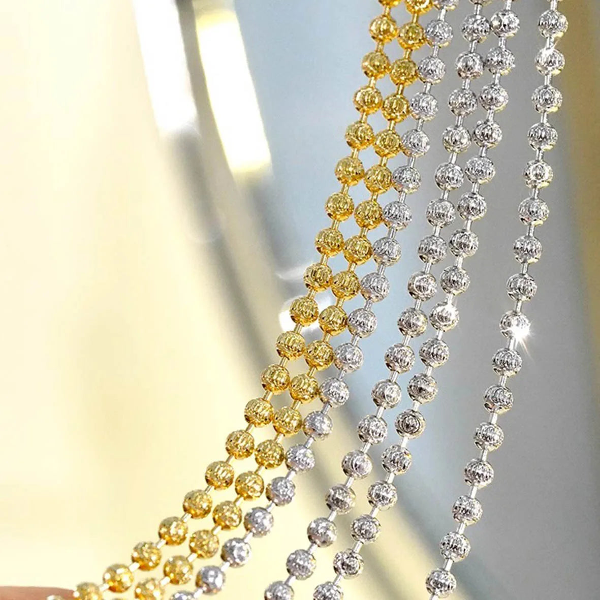 Yellow Gold and White Gold AU750 Bead Gold Necklace Chain Lantern Chain for Women Chain Necklace Shinny 16''18'' Italy Jewelry