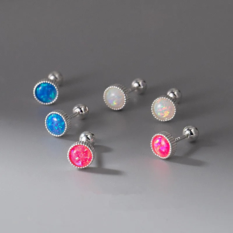 Hot New S999 Pure 925 Sterling Silver Simple Colored Round Shaped Rhinestone Zircon Stud Earring for Women Girls Gifts