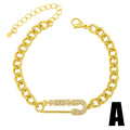Fashion Creative Diamond Pin Thick Chain Bracelet Simple Zircon Alphabet  Paper Clip Women's Bracelet