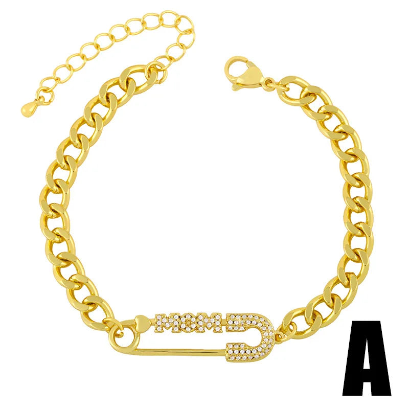 Fashion Creative Diamond Pin Thick Chain Bracelet Simple Zircon Alphabet  Paper Clip Women's Bracelet