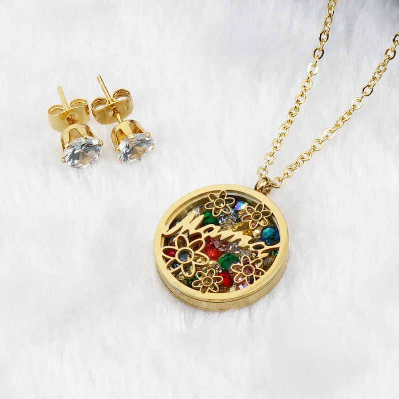 Popular Hot Selling New Stainless Steel Hollow Necklace Earpiece Set Fashion Jewelry 18k Gold Titanium Steel Two Piece Set