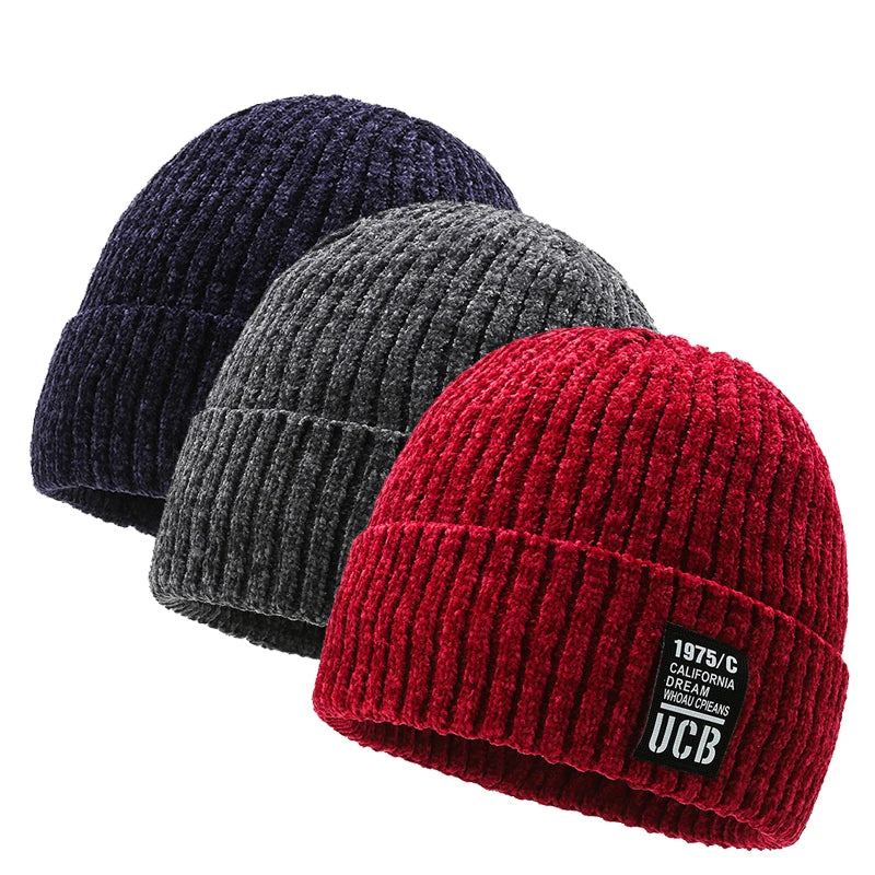 Custom Ultra Soft Warm Chenille Chunky Cable Lined Cuff Beanie Hat With Patch Knitted Toque Stretchy Fleece Adults Image 5 Pcs