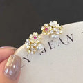 Cherry Blossom Pearl Earrings for Beautiful Girls Gentle Little Fairy Commuting Versatile White Bread Pearl Earrings