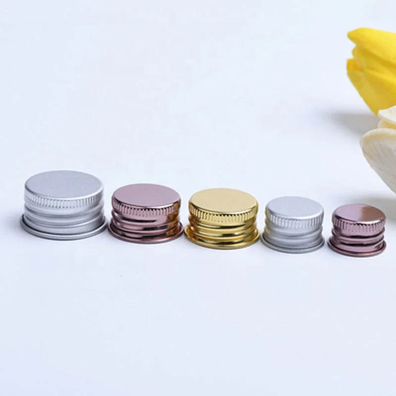 Smooth 18/410 20/410 22/410 28/410 Shiny Copper Metal Aluminium Screw Caps Bottle Lids With PE Liner for Tube Glass Bottles