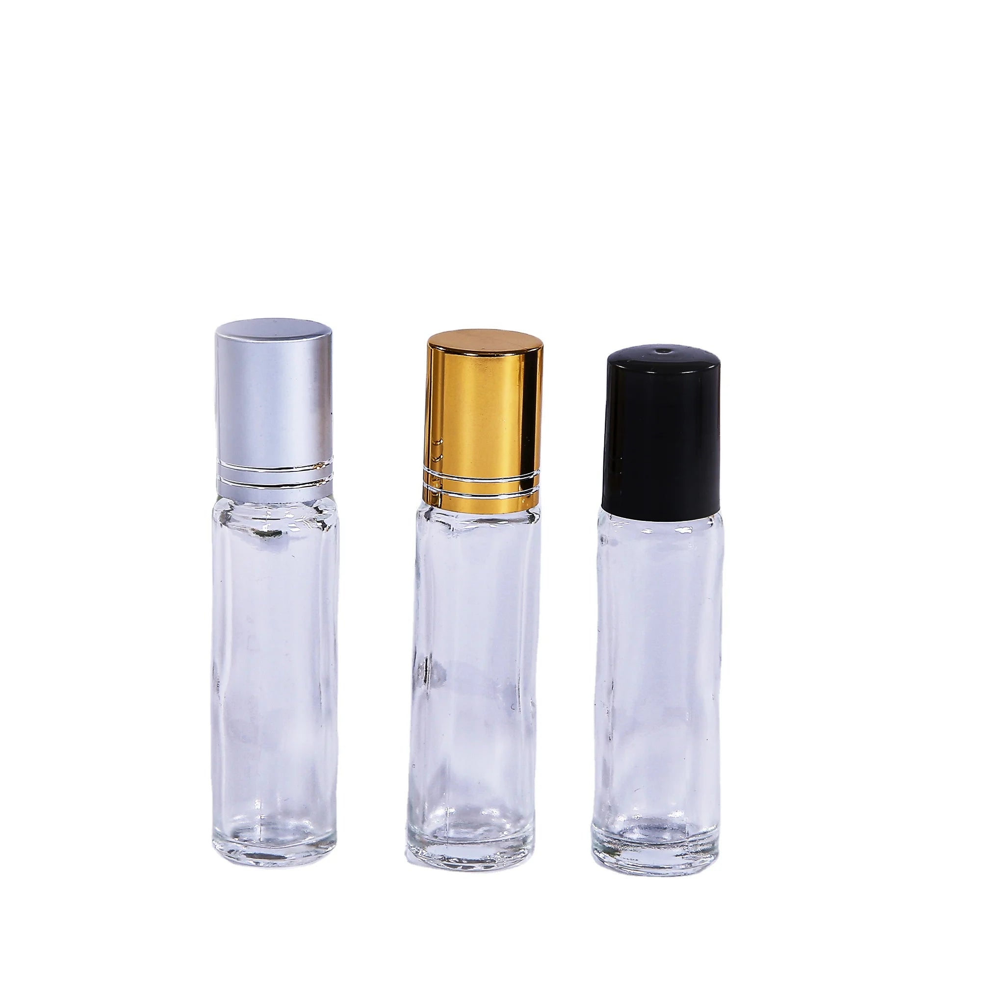 Hotsale Recyclable 5ml 10ml 8ml Clear Glass Roller Golden Metal Skincare Perfume Vials Pump Essential Oil Packaging Clear Glass
