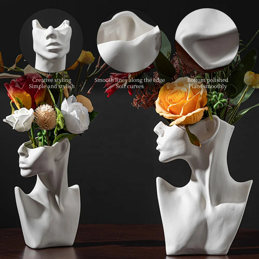 Ceramic Creative Retro White Gentleman Side Face Vase Home Decoration Desktop Vase