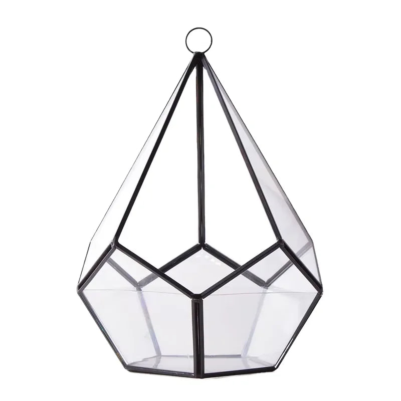 Black Silver Gold Polyhedron Prism Glass Geometric Terrarium Wholesale for Succulent Air Plant Flower Pot Use