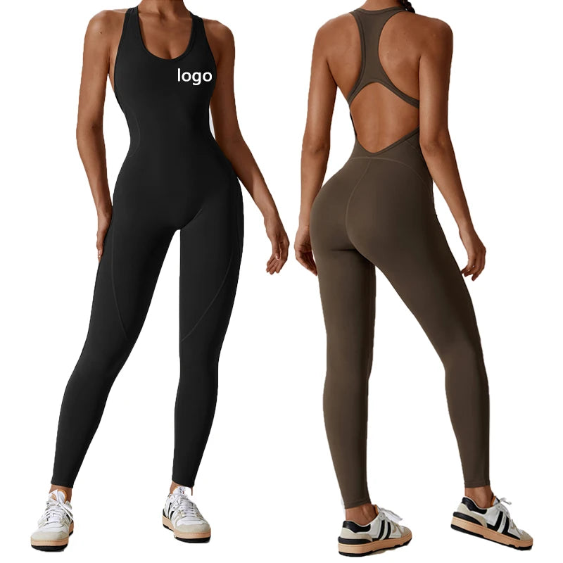Custom LOGO Women Solid Color  Sport Shockproof Women Jumpsuit Nylon With High Quality One Piece Bodysuit
