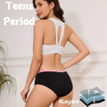 Teenager Girl Skin Friendly Cotton Thongs Black Menstrual Underwear 4 Layer Leakproof Period Panties with Pink Lovely Waistband