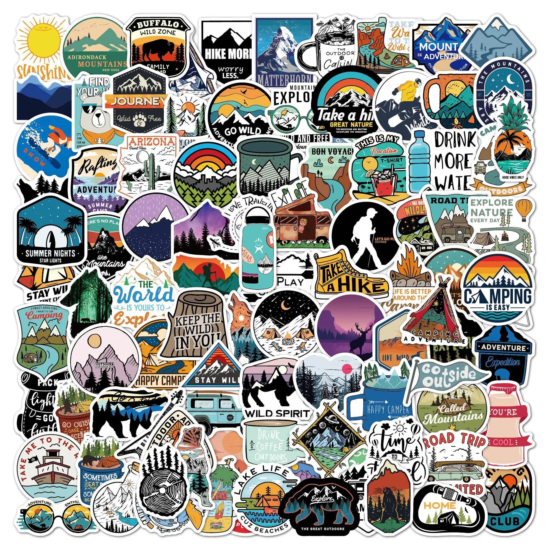 100Pcs New Travel Scenery Outdoor Camping Decorative Stickers for Bottle Phone Vinyl Wild Adventure Sticker