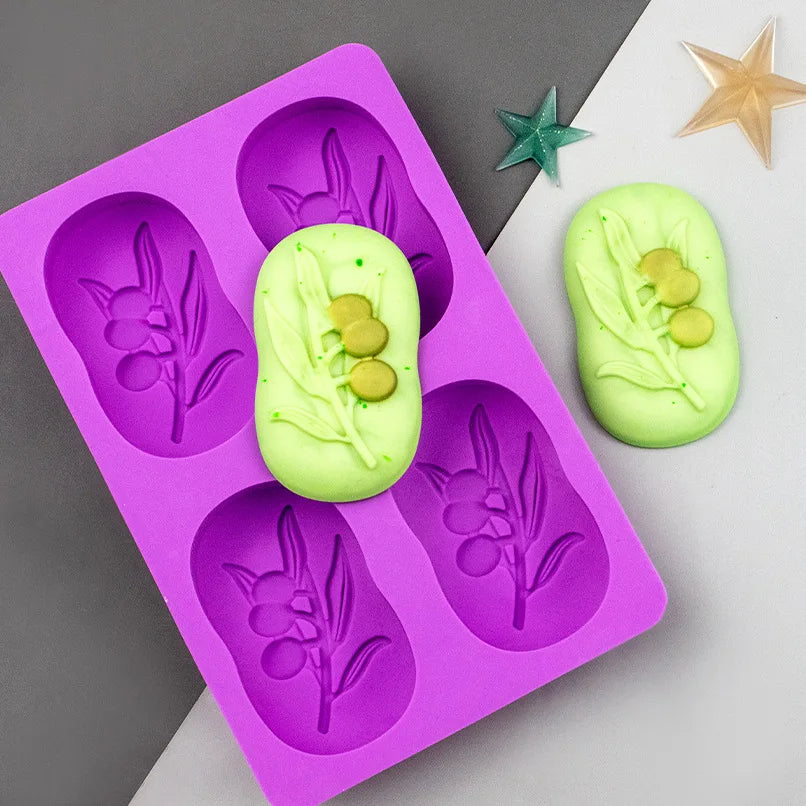 4-Cavity DIY Handmade Soap & Chocolate Silicone Molds for Cake Tools Olive Mold Design
