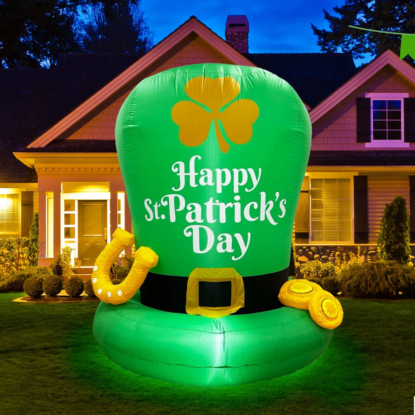St. Patrick's Day Inflatable Decorative Hat with Gold Coins and Horseshoe Inflatable Leprechaun Hat for Yards and Gardens