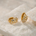 Dazan NEW Winter INS 18k Gold Plated Hypoallergenic Stainless Steel Vintage Clear Zircon Coral C Hoop Snap Earrings for Lady