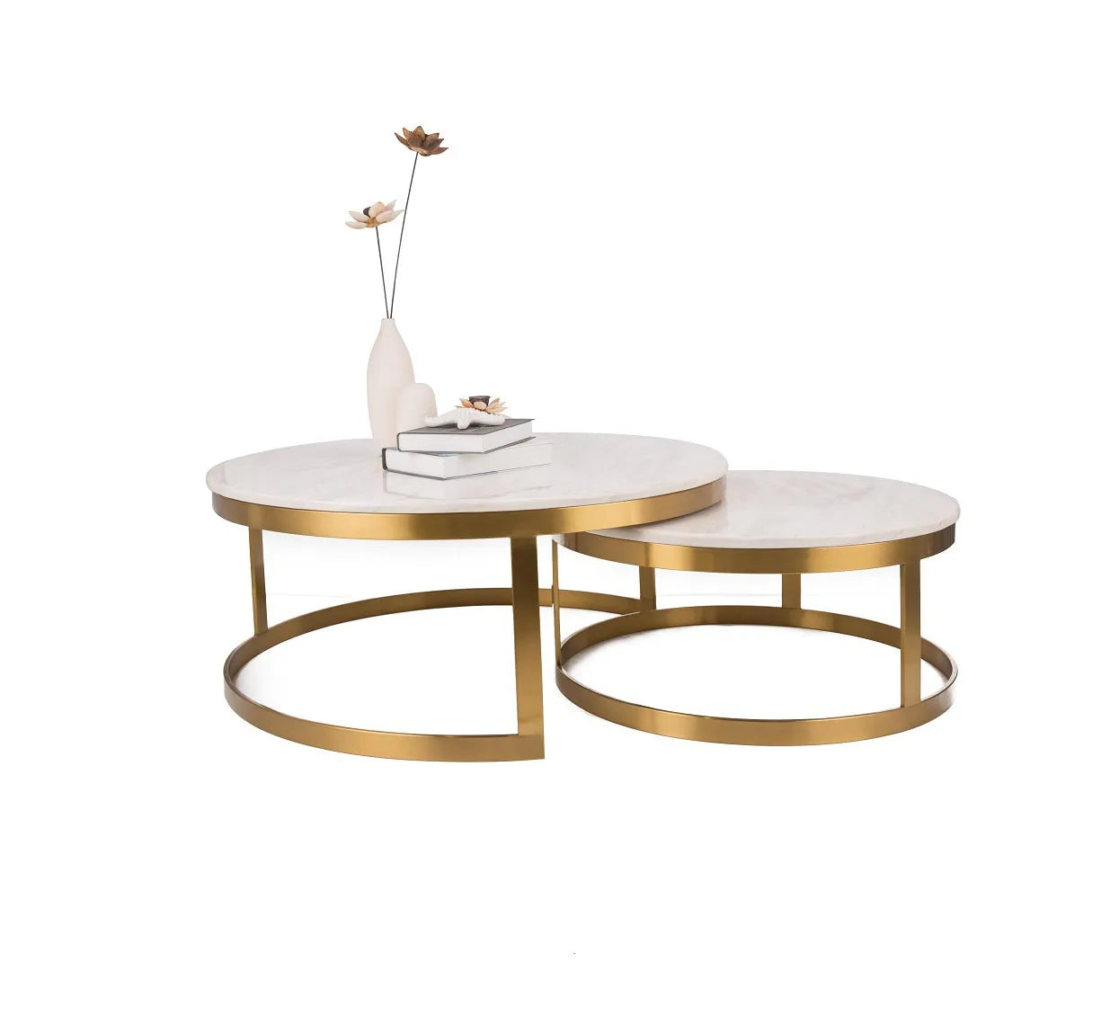 Modern White Marble Top Coffee Tables Gold Metal Steel Centre Table Design Living Room Furniture Round Center Table Set/2 Pieces