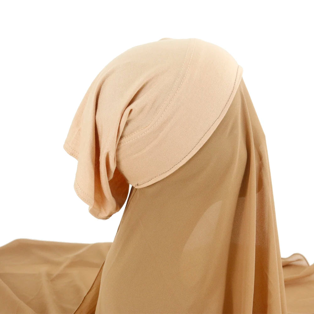 2021 New Underscarf Custom Plain Instant Chiffon Hijab With Inner Jersey Bonnet Caps Headscarf Long Satin Lining Cap Shawl Scarf