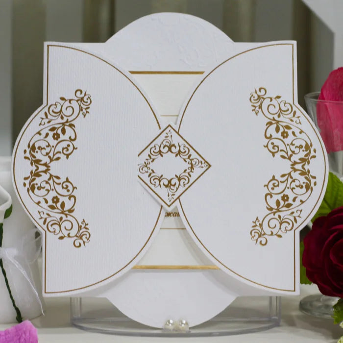 Embossed Floral Unique Shape Paper Foil Card Wedding Invitation Pocket Card Postcard