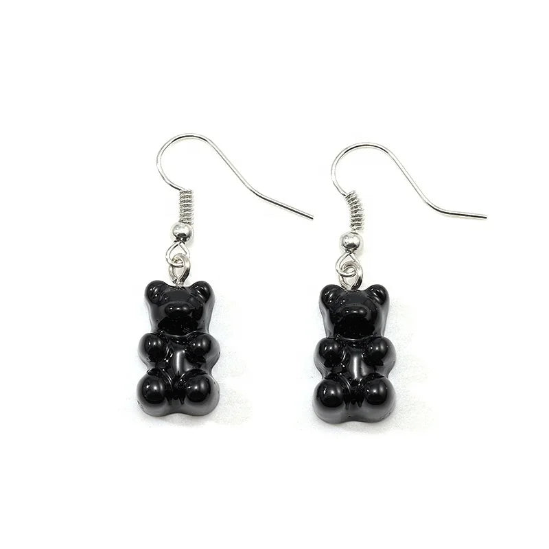 11 Colors Cute Candy Jelly Colour Acrylic Resin Diy Dangle Ear Rings Accessories Jewelry Teddy Gummy Bear Earrings for Girls