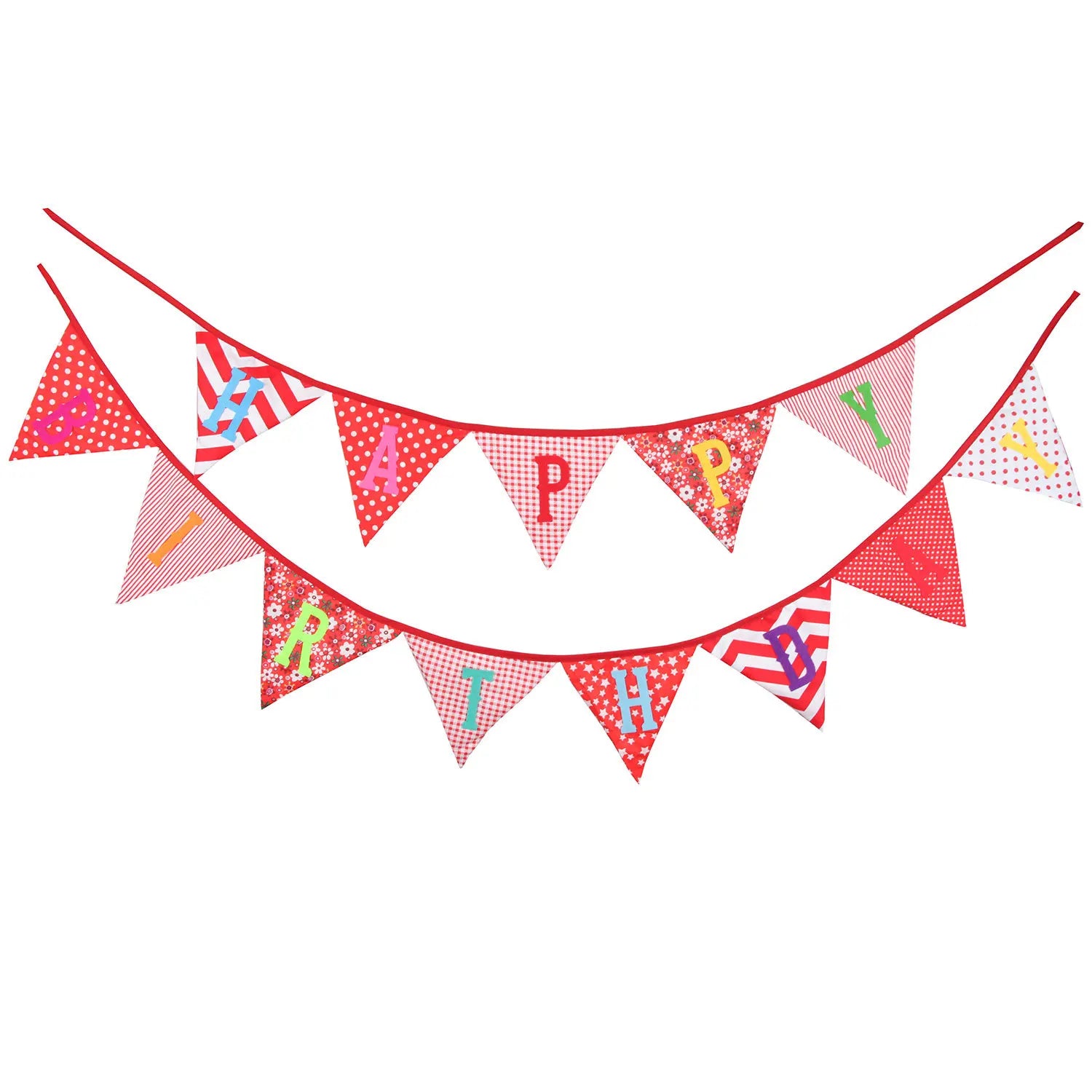 Drop Shipping Cotton Fabric Happy Birthday Floral Cotton Triangle Bunting Flags Kit Pennant Garland for Birthday Party