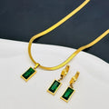 Trendy Stainless Steel Link Layered Necklace Colorful Rectangular Zircon Snake Bone Design 18K Gold Plated Emerald Zircon