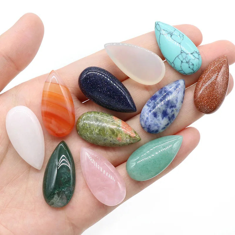 30x15mm Teardrop Shaped Gemstone Cabochons Flatback Agate Cabochons Stone for Necklace Jewelry Making DIY Craft Home Decoration