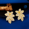 Sparkling Cubic Zircon Big Plant Leaf Brass Earrings for Women Wedding Bridal Party Extravagant Statement Chunky CZ Drop Earring