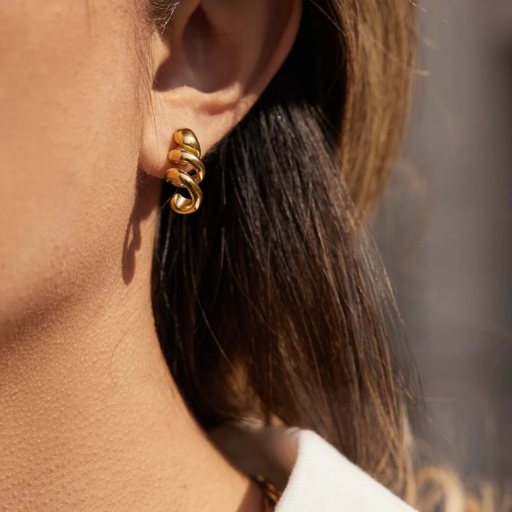 Jewelry for Women Stainless Steel Huggie Spiral Earrings Light Luxury High-End PVD Gold Plated Cross-Border Jewelry