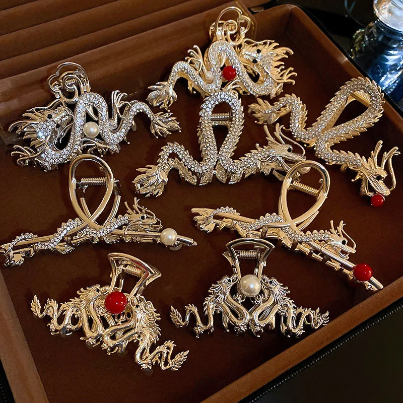 Diamond-encrusted Pearl Dragon Gripper Full Rhinestone Sparkling Heart Pearl Shark Clip Hair Claw Catch Clips Back Head Hairpin