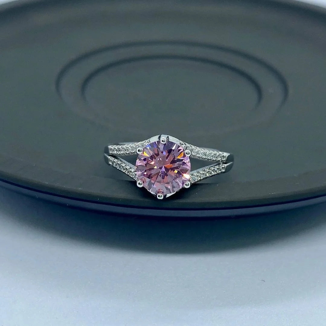 Unique Rhodium 925 Silver Jewelry Round Cut Pink Moissanite Diamond Engagement Ring