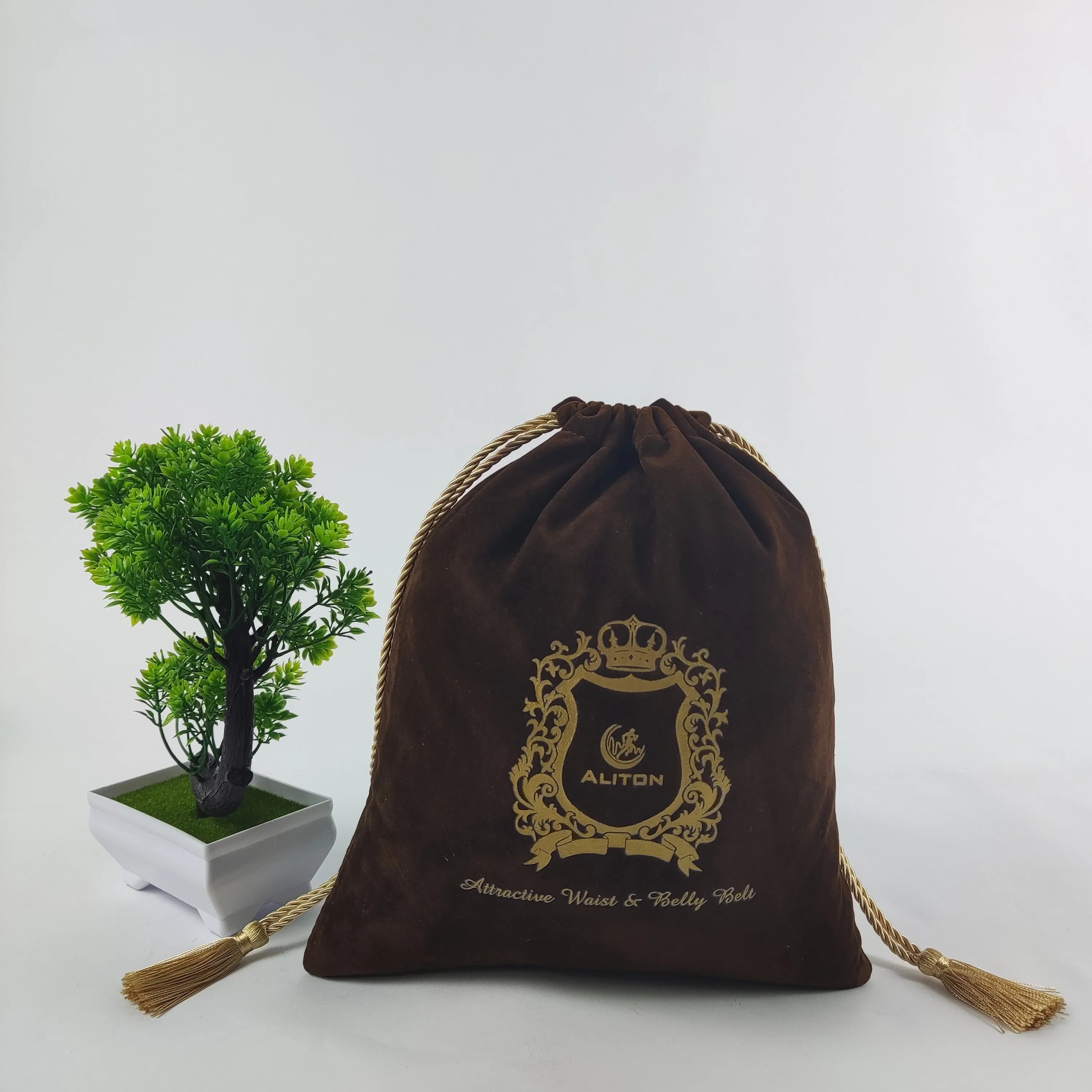 Drawstring Jewelry Pouch Bag With Divider Small Drawstring Bag Custom Logo Satin Brown Velvet Drawstring Bag