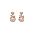 New Design Pearl Crystal Love Heart Stud Earrings for Women Zirconia Heart Pearl Earrings