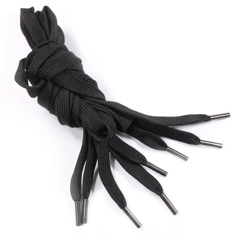 Wholesale Black Polyester Shoelace Flat Drawcord With Metal Tips