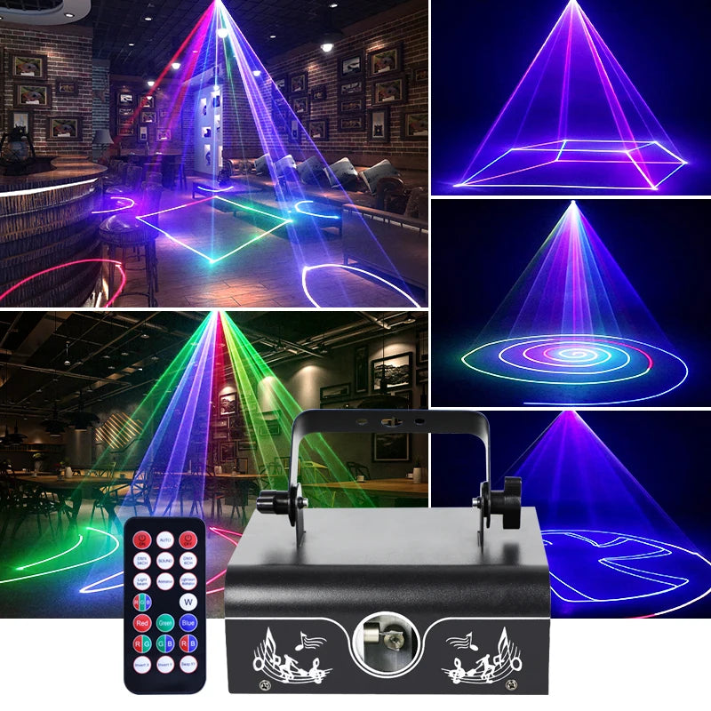 3D Animation RGB Lazer Stage Lighting DMX512 Remote Sound Activated Disco Projector Lights Beam Discoteca Light for Bar Wedding