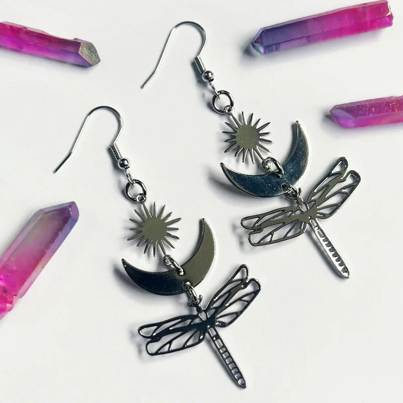 Gothic Wiccan Moon Woman butterfly Earring