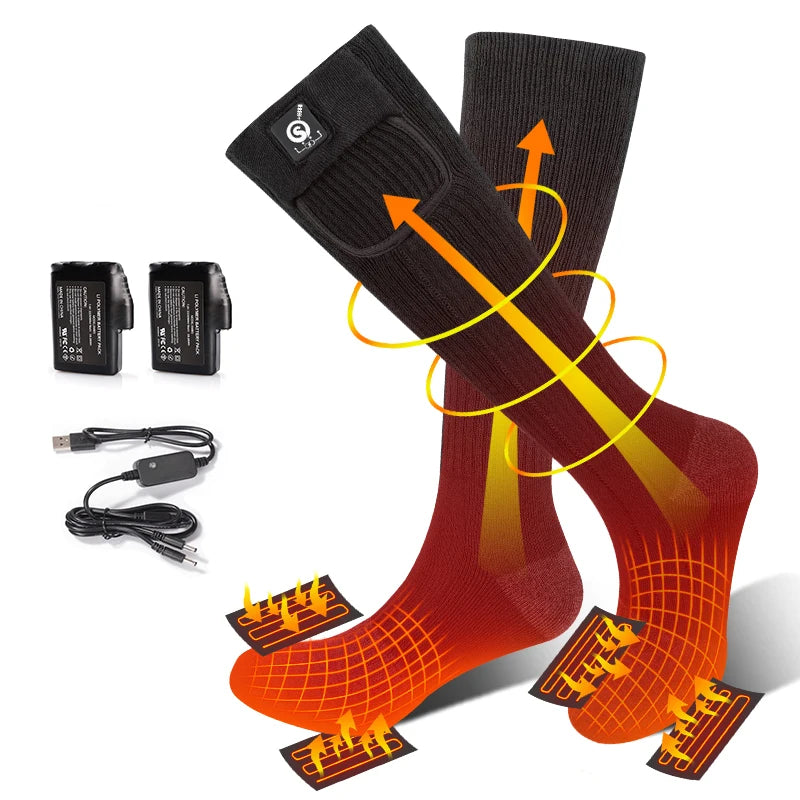 Cold Winter Adult Outdoor Snowbroad Waterproof Touchscreen 3 Level Temperature Controller Warm Electric Battery Heated Ski Socks