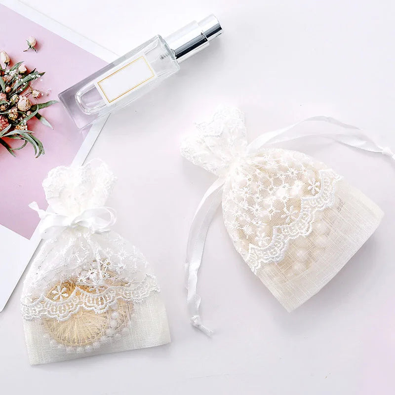 White Drawstring Organza Lace Mesh Bags Jewelry Gifts Packaging Bag Wedding Party Biscuit Candy Chocolate Storage Pouches