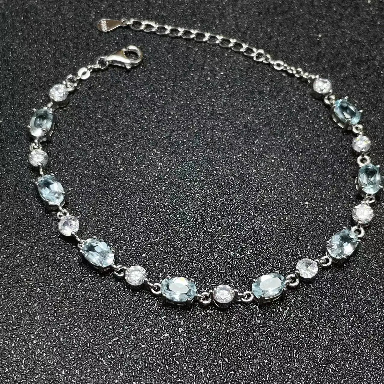 Wholesale Luxury 925 Sterling Silver Women's Bracelet New Design Natural Aquamarine Gemstone Classic Style Gold Plated