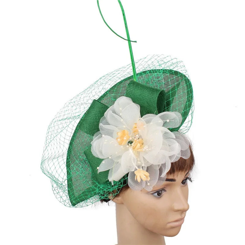 Bridal Wedding Fascinator Sinamay Headdress Mesh Elegant Feather Wedding Party Bridal Feather Headdress Hair Accessories