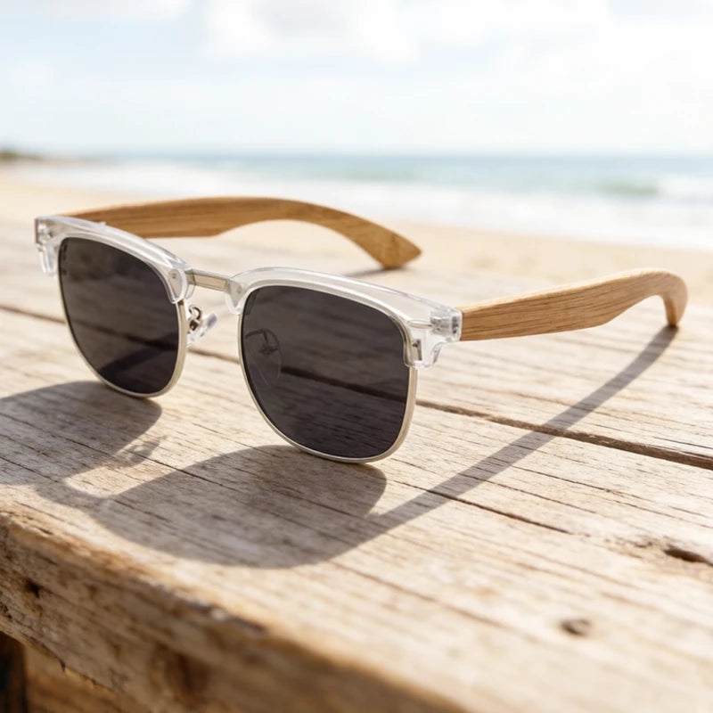 White Half Rim Frame Multi-Color Polarized Wooden Shades: Custom Logo & Spring Hinges for Outdoor Activities