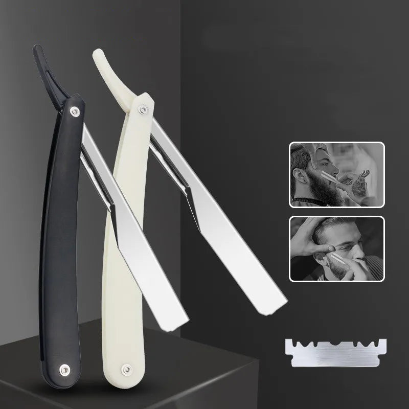 Classic Barber Folding Razor for Men's Grooming Facial Hair Trimming Eyebrow Shaping and Manual Shaving with Blades