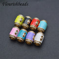 Multi Colors Gold Plated CZ Pave Cylinder Evil Eye Spacer Beads