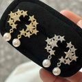 Brass 18K Gold Plated Drop Earrings Anti Allergic Design Full Diamond Star Freshwater Pearl Earrings Natural Genuine Pearl