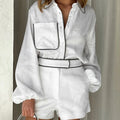 Patchwork Hot Selling Casual Fashionable Summer Clothes Suit White Cotton Linen Shirt And Shorts Set For Women Two Piece
