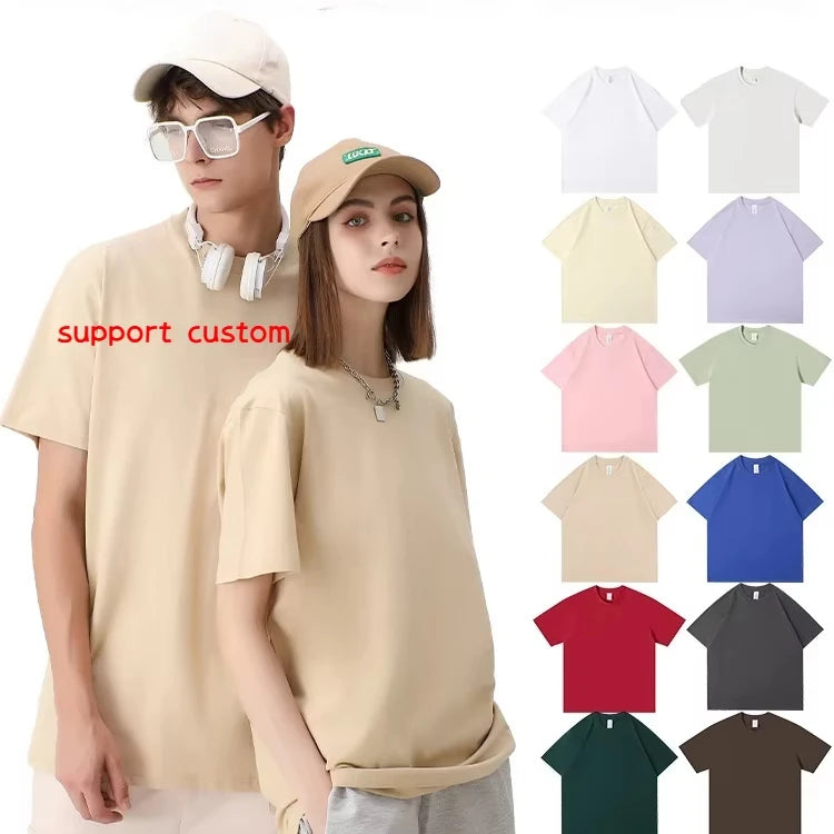 Custom European Screen Print Heavyweight 230gsm 100% Cotton Plain Double Stitching Thread Collar Short Sleeved Men's T-shirt