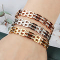 Fashion Unisex Jewelry Gift Accessories Double Row Hollow Square Hole Diamond Plated 18K Gold Stainless Steel Charm Bracelet