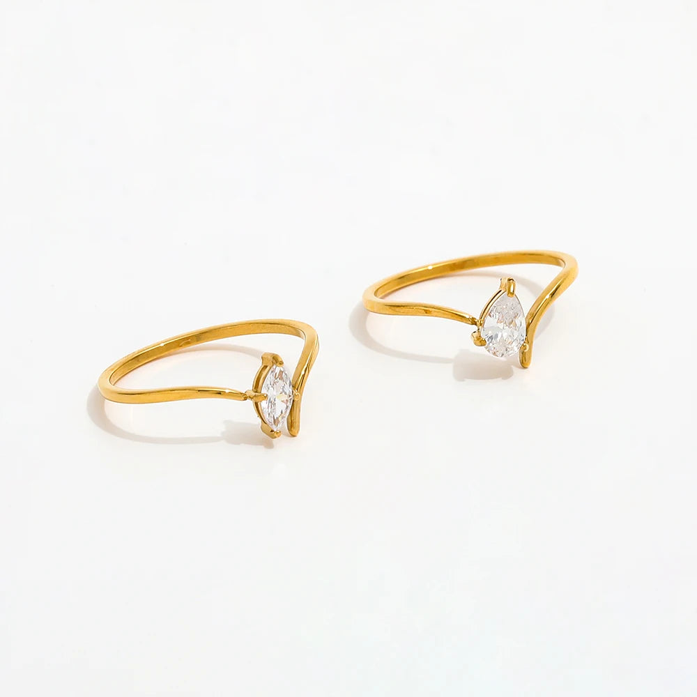 Joolim Jewelry Wholesale 18K Gold Plated Eye Tear Drop Zirconia Stainless Steel Rings for Women Dainty Rings