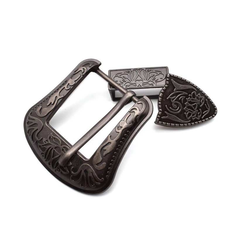 Wholesale Italian Men's Classic Brass Belt Western Three-piece Belt Buckle Set