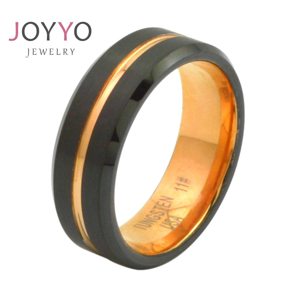 8MM Black Tungsten Carbide Rings Plated Wedding Band Ring for Men Two Tone Jewelry